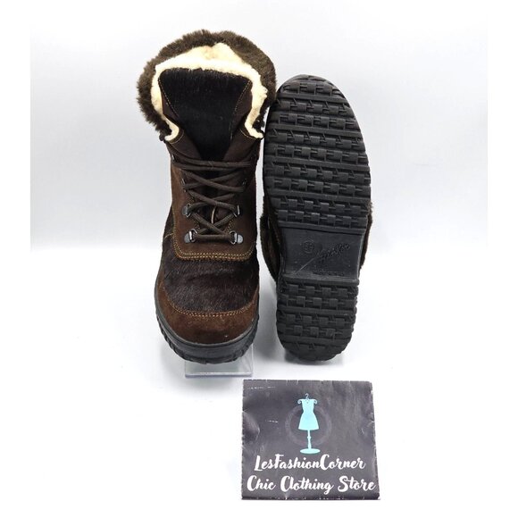 Hinher Women's Brown Leather Fur-Lined Lace-Up Boots Made In Italy Sz 8.5 (39) 2 - Picture 3 of 16